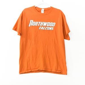 Gildan Mens Orange T-Shirt Graphic Northwood Falcons Crew Casual Short Sleeve L
